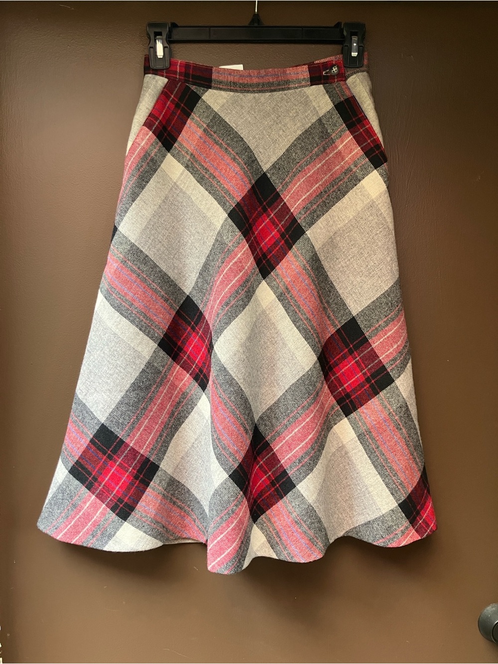 Plaid Wool Blend Women’s Midi Skirt Classic Vintage Preppy Timeless
